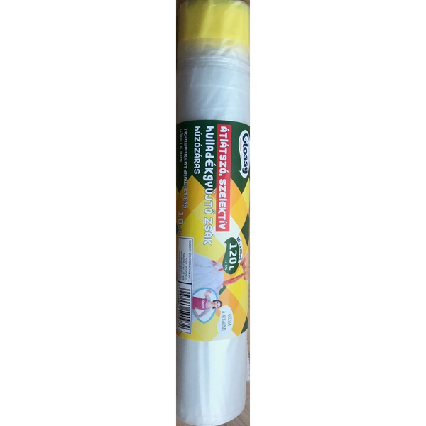 GLOSSY átlátszó szelektív hulladékgyűjtő zsák 120 l 10 db húzózáras (5997446590972)