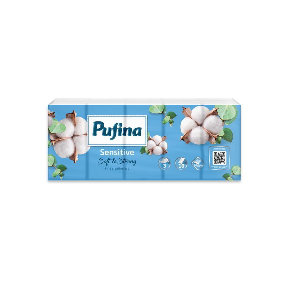 Pehart Tec Grup S.A. Pufina Sensitive 3 rétegű Papír zsebkendő (10x10 db) (PP20833)