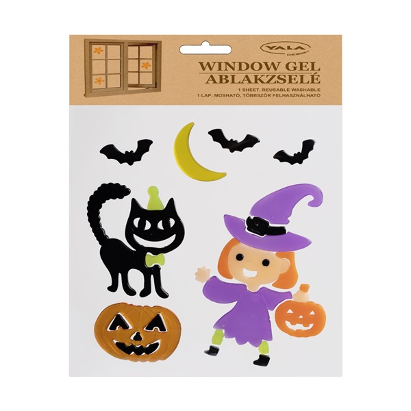 IRIS ablakzselé halloween boszi+fekete macska 20x25cm (312802)