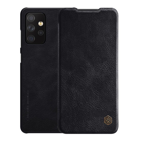NILLKIN QIN tok álló, bőr hatású (FLIP, oldalra nyíló, bankkártya tartó) FEKETE [Samsung Galaxy A72 5G (SM-A726F)] (5996591041629)