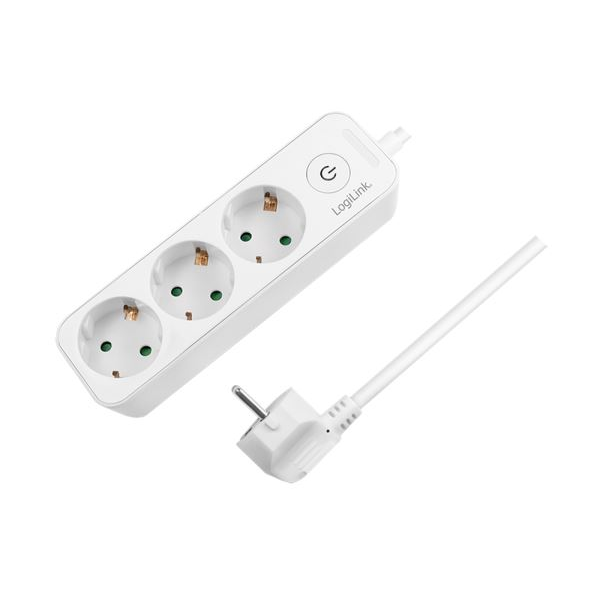 Разклонител LogiLink LPS244, Светещ превключвател, 3 гнезда, IP20, H05VV-F 3G 1.5 мм², Кабел 1.5 м, Бял
