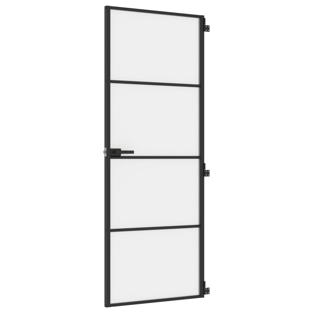 fekete edzett üveg és alumínium vékony beltéri ajtó 76x201,5 cm (155117)
