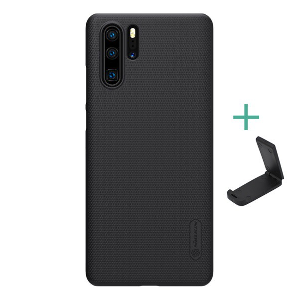 NILLKIN SUPER FROSTED műanyag telefonvédő (gumírozott, érdes felület + asztali tartó) FEKETE [Huawei P30 Pro] (5996457870059)
