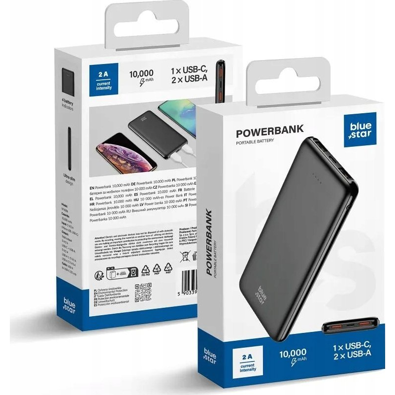 Bluestar 10000 mAh Power Bank 2A USB fekete