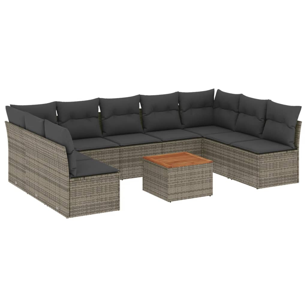 10 részes szürke polyrattan kerti ülőgarnitúra párnákkal (3256123)