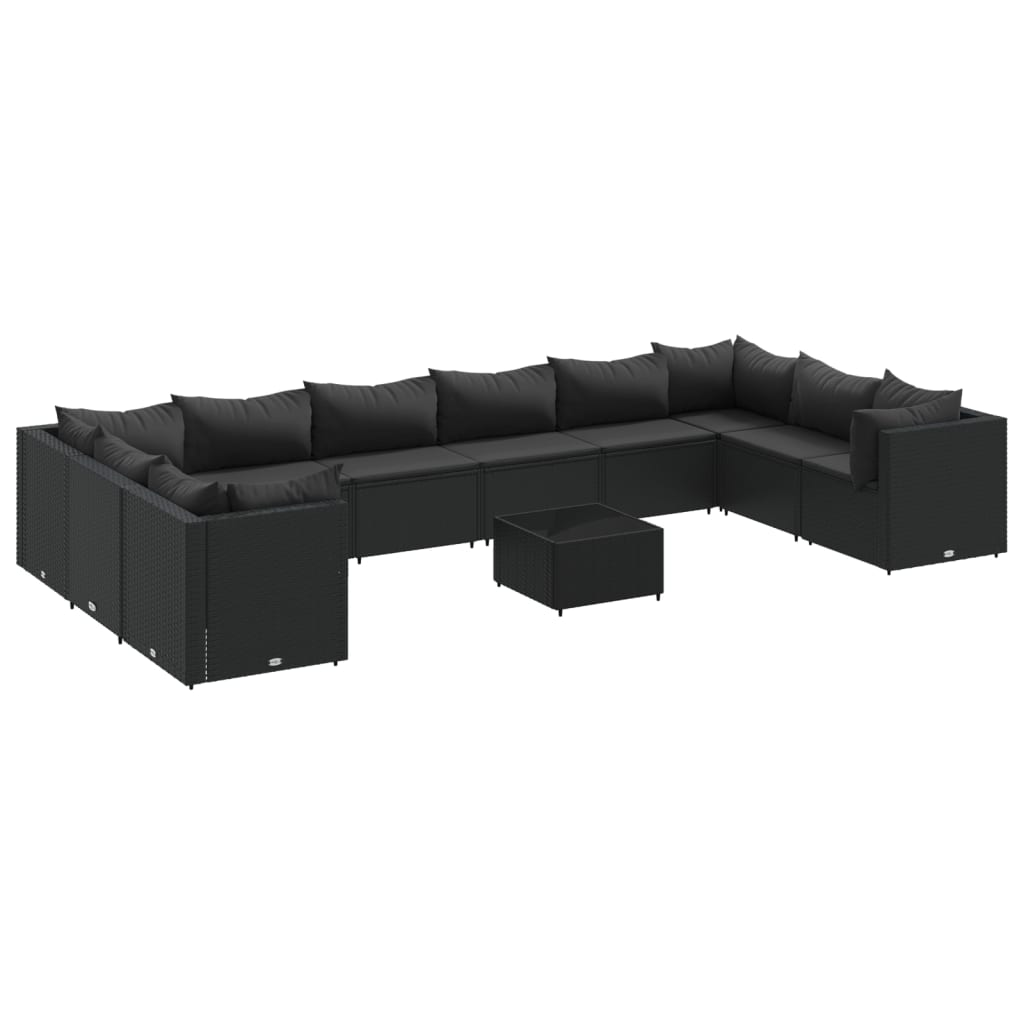 11 részes fekete polyrattan kerti ülőgarnitúra párnákkal (3308291)