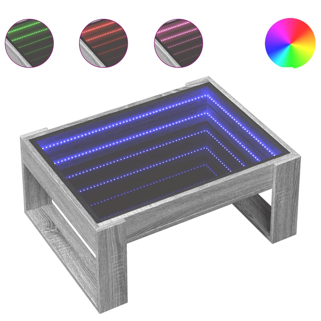 szürke sonoma végtelen hatású LED-es dohányzóasztal 70x53x30 cm (847635)