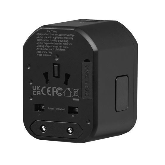 Volkano Worldwide Series utazó töltőadapter PD 20W + QC (VK-8018-BK[V2]) (VK-8018-BK[V2])