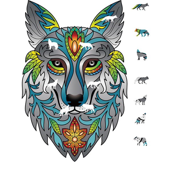 Puzzle dřevěné barevné Vlk