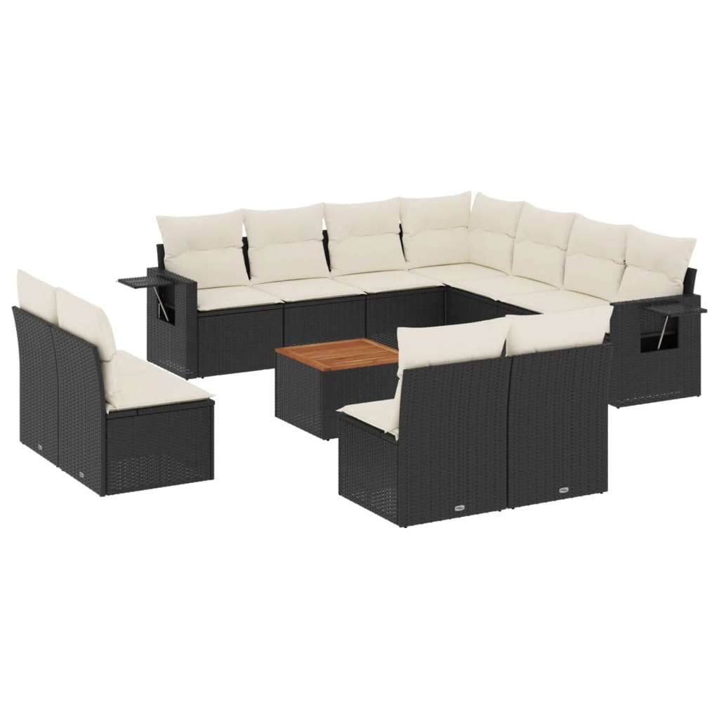 12 részes fekete polyrattan kerti ülőgarnitúra párnákkal (3224621)