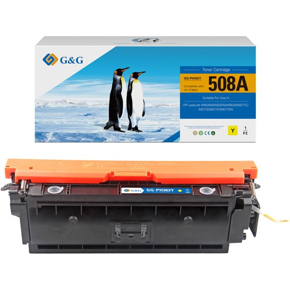 Съвместима тонер касета G&G NT-PH362Y за HP CF362A 508A 5000s, жълта
