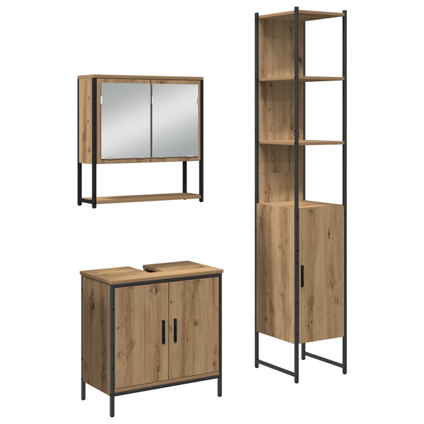 Set de Mobilier pentru Baie 3 Piese Stejar Artisan Lemn Stratificat