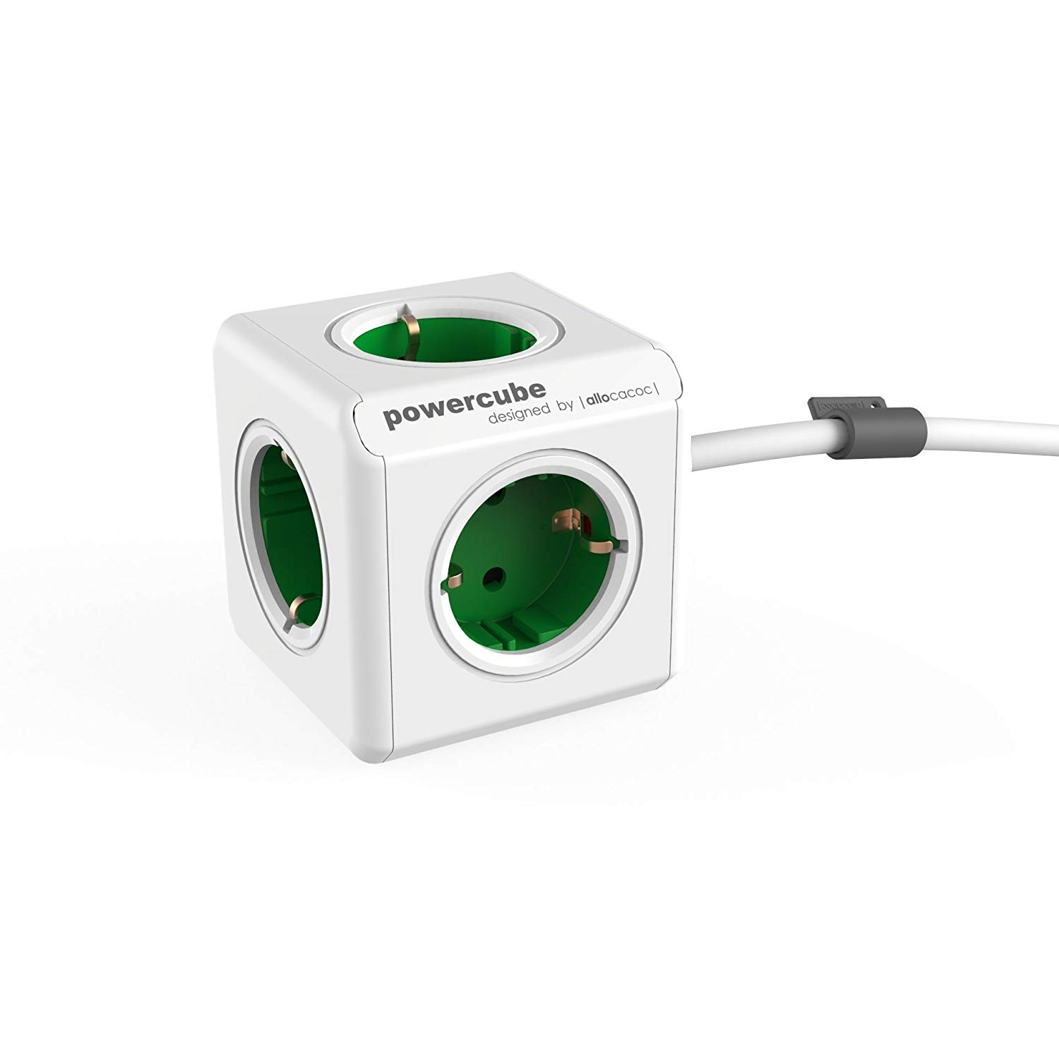 Allocacoc PowerCube Extended 4 csatlakozós elosztó 2 USB porttal - Fehér/Zöld (2402GN/FREUPC)