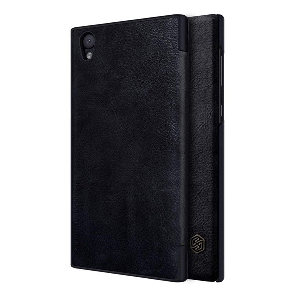 NILLKIN QIN tok álló, bőr hatású (FLIP, oldalra nyíló, bankkártya tartó) FEKETE [Sony Xperia L1 (G3312)] (5996457704040)