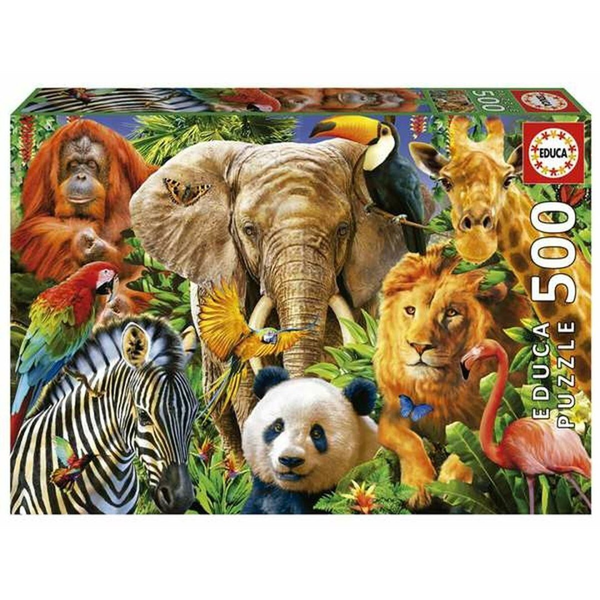 Educa - Collage Animales Salvajes | Puzzle De 500 Piezas. Medida Aproximada Una Vez Montado: 48 X 34 Cm. Incluye Cola Fix Puzzle Para Colgarlo Una Vez Finalizado El Montaje. + 11 Años (19550)
