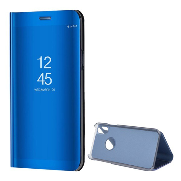 Tok álló (FLIP, oldalra nyíló, asztali tartó funkció, tükrös felület, Mirror View Case, logo kivágás) KÉK [Apple iPhone XS 5.8] (5996457724376)