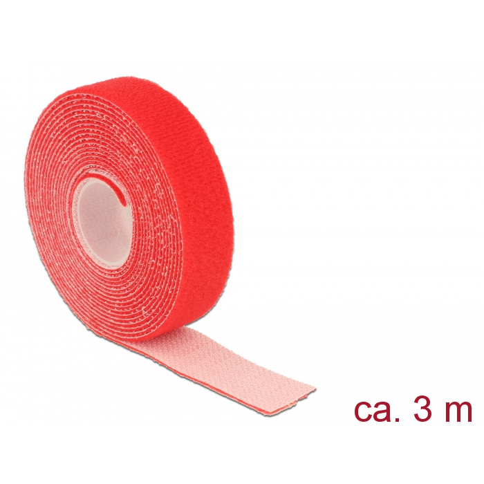 Delock Hurkolható rögzítők, 3 m x 20 mm (H x Sz) tekercs, piros (18722) (18722)