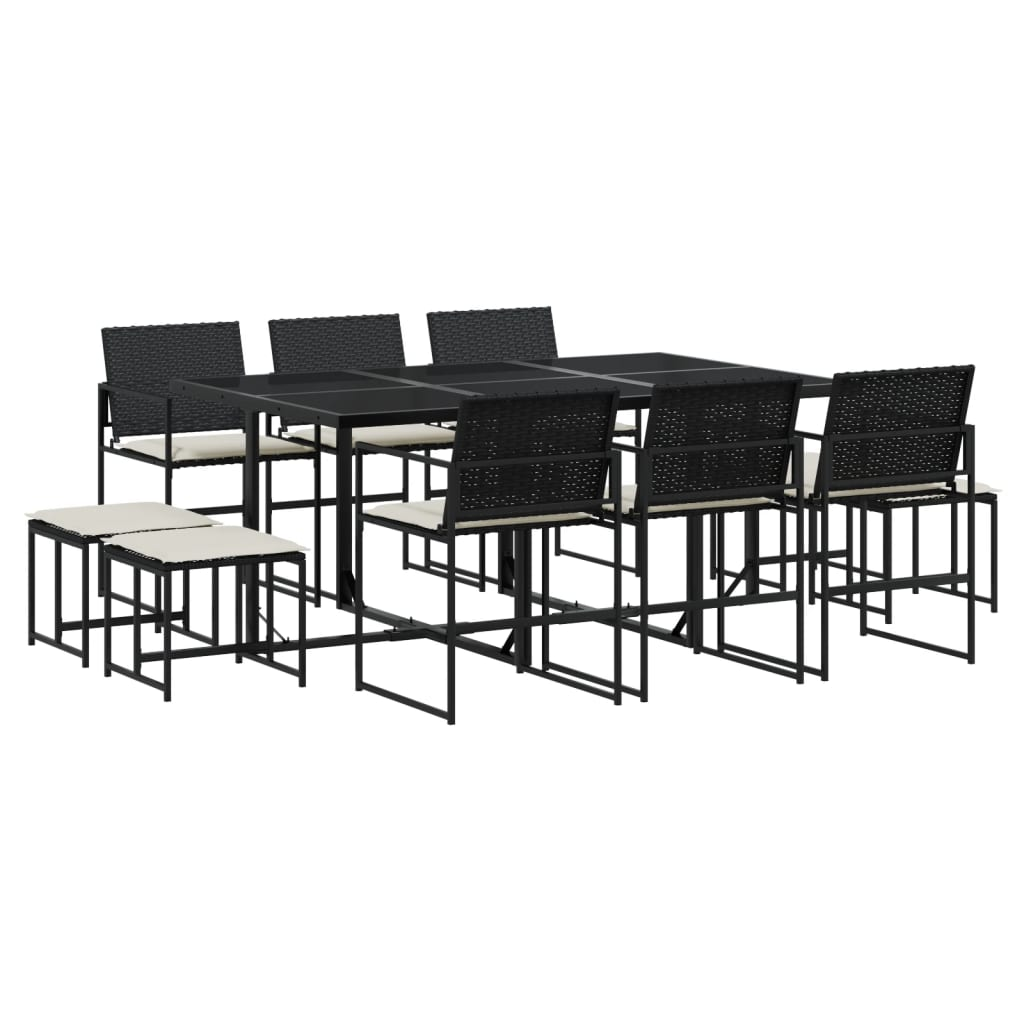 11 részes fekete polyrattan kerti étkezőgarnitúra párnákkal (3295069)