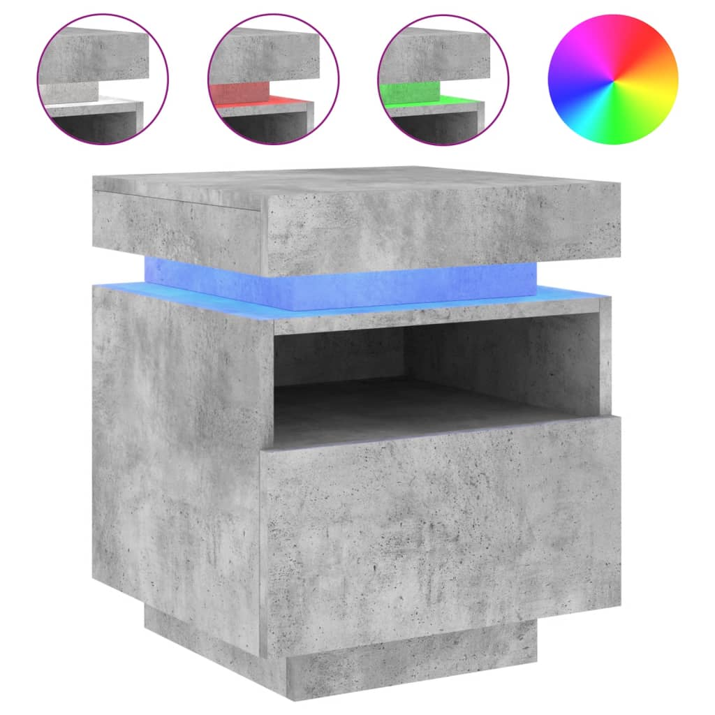 2 db betonszürke éjjeliszekrény LED-fényekkel 40x39x48,5 cm (836790)