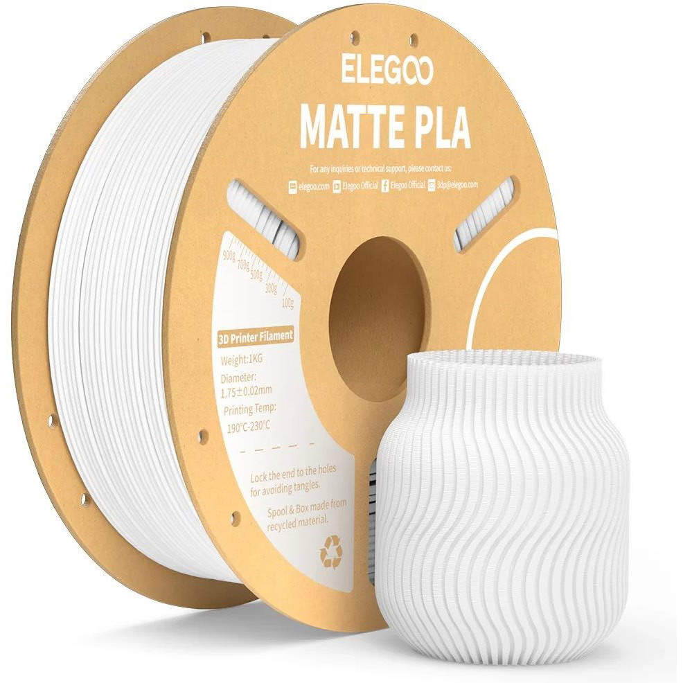 Elegoo PLA MATTE - 1,75mm, 1kg, Cardboard Spool, Matte White (ELEEG240440)