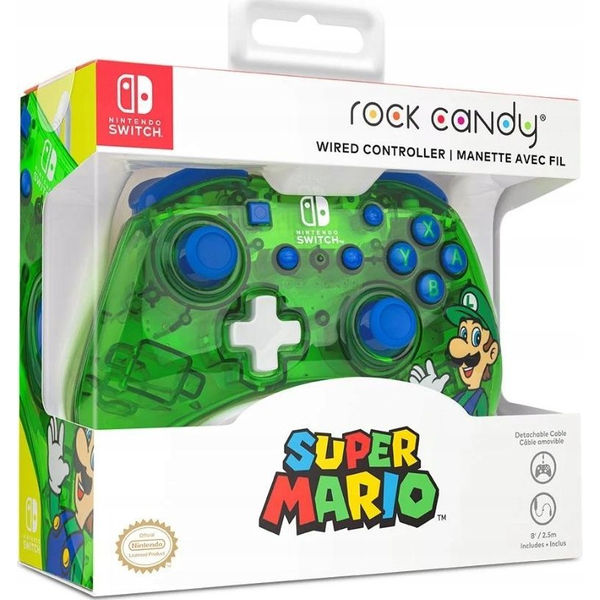 PDP Rock Candy: Luigi Lime Син, Зелен, Полупрозрачен USB Геймпад Аналогов/Цифров Nintendo Switch, Nintendo Switch Lite, Nintendo Switch OLED
