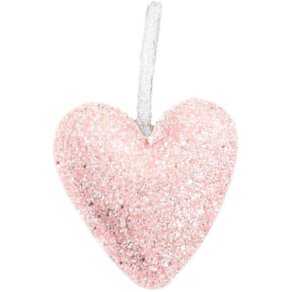 LAALU Karácsonyi dísz - műbőr szív, rózsaszín, csillámos, 12,5 cm (LAU-6132)