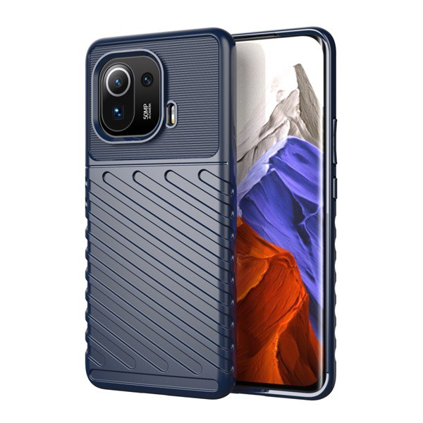 Szilikon telefonvédő (közepesen ütésálló, csíkos, dombor minta) SÖTÉTKÉK [Xiaomi Mi 11 Pro 5G] (5996591072425)