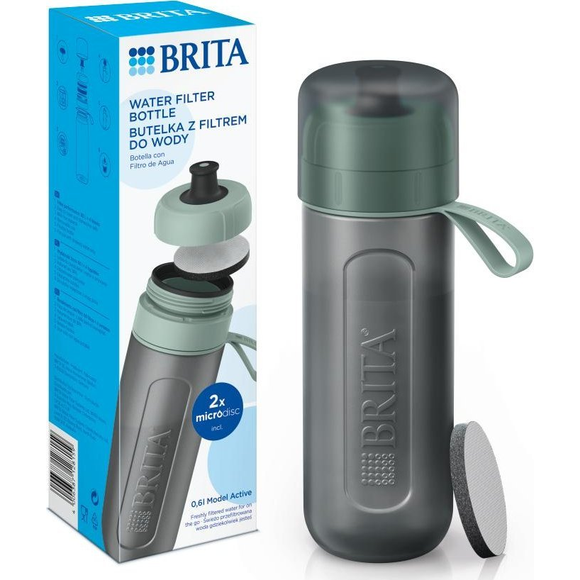 Brita Active vízszűrő kulacs 0,6L pasztell zöld + 2 MicroDisc szűrő - zöld/szürke (1052251)
