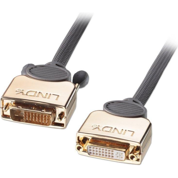 Lindy 37151 DVI kabel 3 m DVI-D Sort, Guld