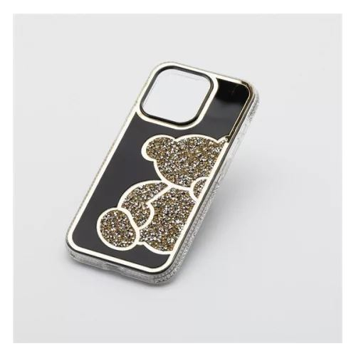 Teddy Bear iPhone 16 Plus csillogó köves tok fekete-aranyszínű (101233) (101233)