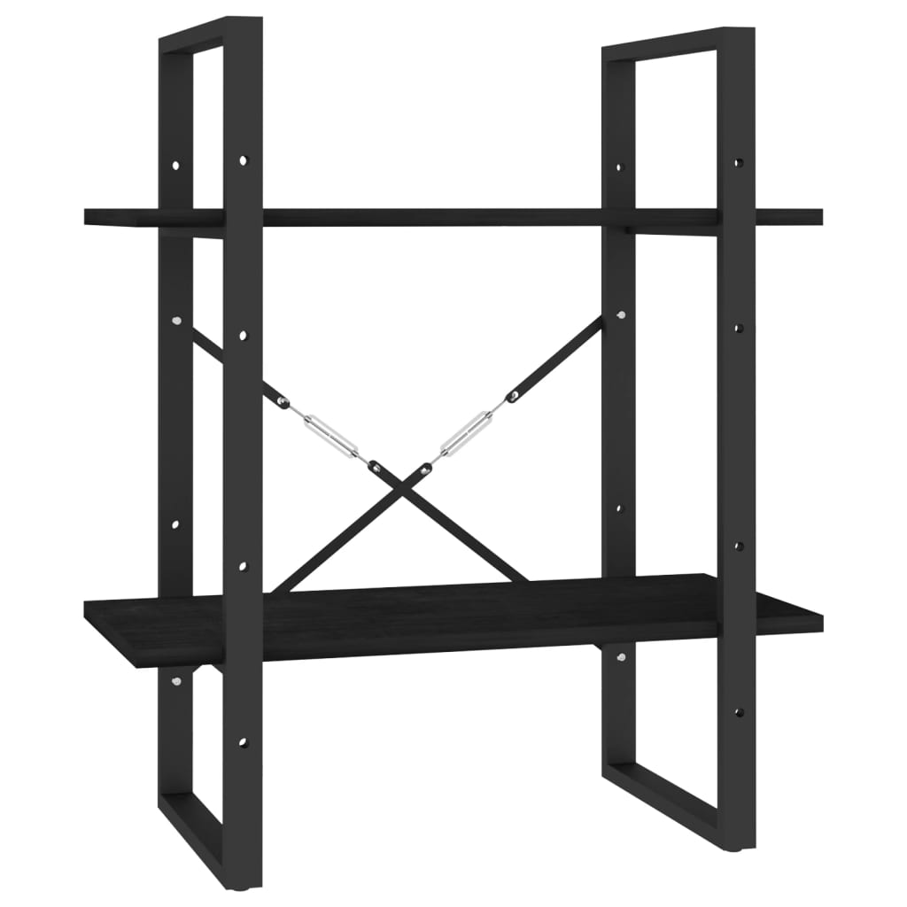 kétszintes fekete tömör fenyőfa könyvszekrény 60 x 30 x 70 cm (806436)
