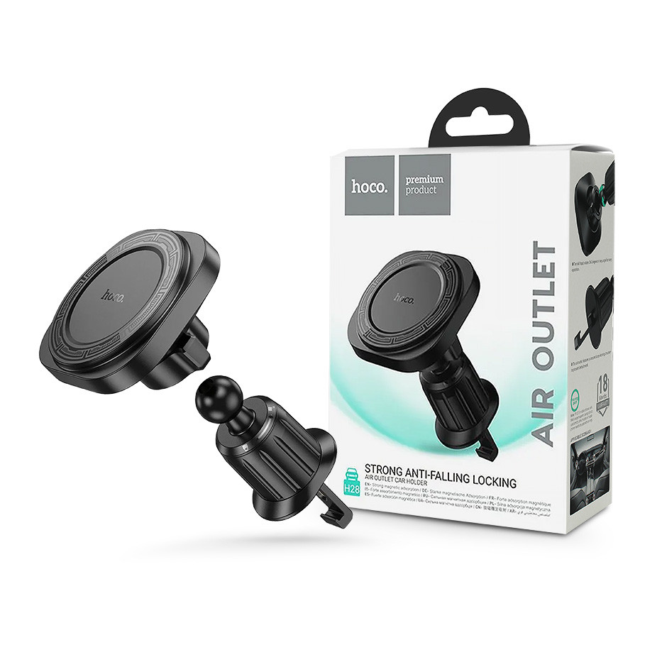 HOCO univerzális szellőzőrácsba illeszthető mágneses autós tartó 4,5-7'' méretű készülékekhez - HOCO H28 Magnetic Air Vent Car Holder - fekete (HC611459)