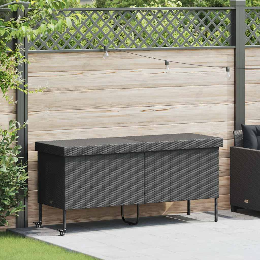 fekete polyrattan kerti tárolóláda kerekekkel 160x55x75 cm (4103831)