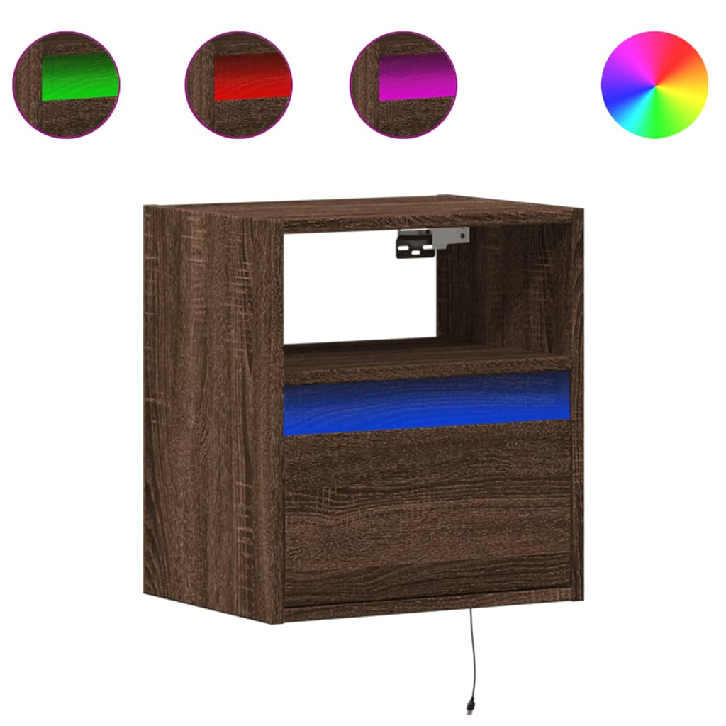 2 db barna tölgyszínű fali TV-szekrény LED-del 41 x 31 x 45 cm (852326)