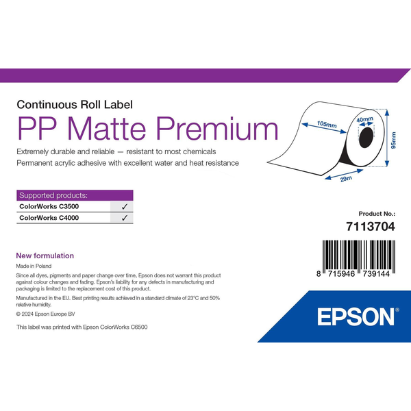 Epson 7113704 etichetta per stampante Bianco Etichetta per stampante autoadesiva
