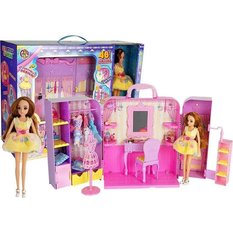 Szekrény Világítással és Tükörrel Babák 26 cm-es Öltözködő Szett Tartozékok (7357)