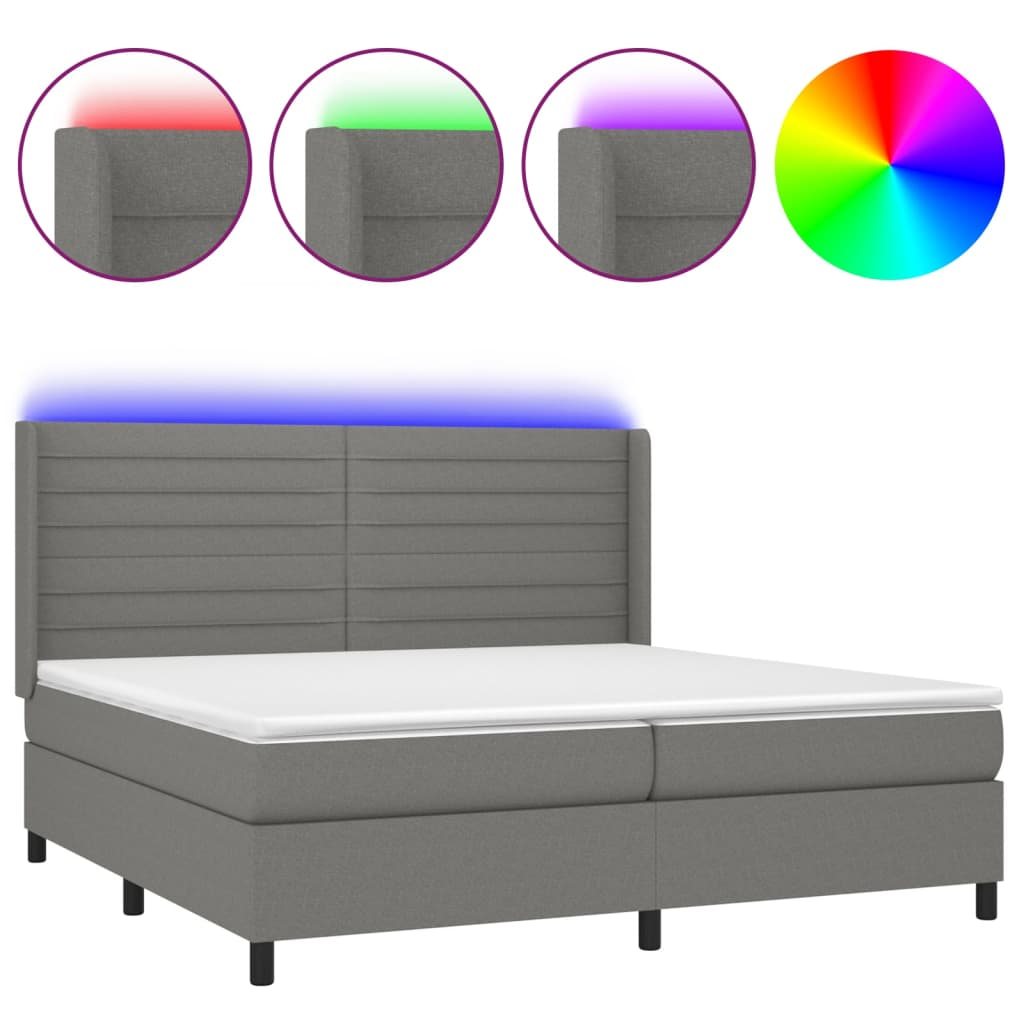 sötétszürke szövet rugós és LED-es ágy matraccal 200x200 cm (3138422)