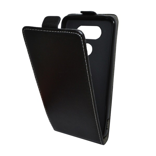 Tok álló, bőr hatású (FLIP, lefelé nyíló, szilikon tartó) FEKETE [LG G5 (H850) ] (5996457626250)
