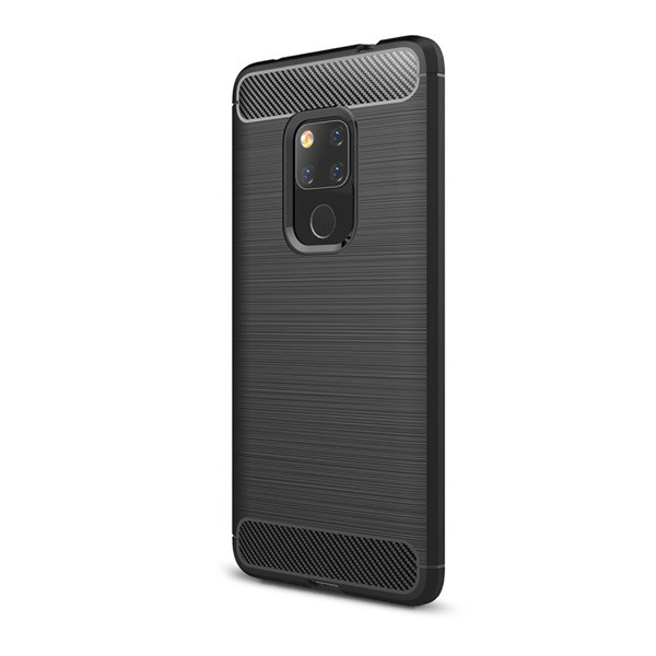 Szilikon telefonvédő (közepesen ütésálló, légpárnás sarok, szálcsiszolt, karbon minta) FEKETE [Huawei Mate 20] (5996457818228)