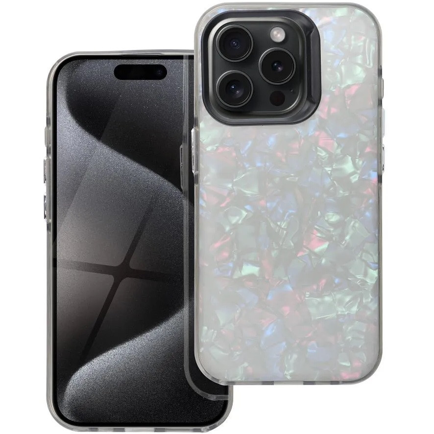 Apple iPhone 15 Pro Max, Műanyag hátlap védőtok + szilikon keret, kristály minta, Tutti-Frutti Case, fekete/ezüst (TS11342)