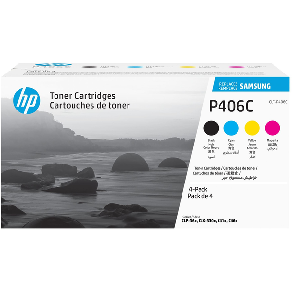 Samsung CLT-P406C 4-pack Cyan/Magenta/Yellow/Black Original Toner Cartridge tonerpatron 4 stk Sort, Blå, Magenta, Gul
