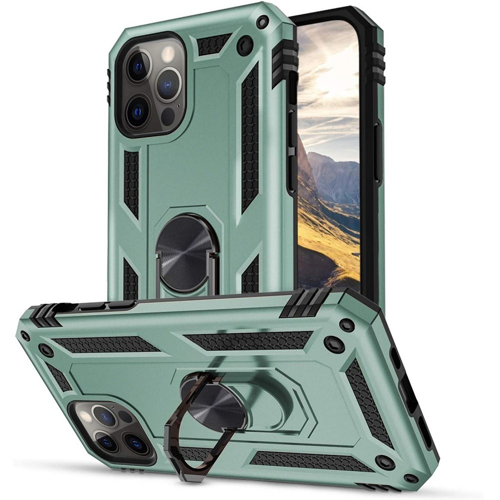 Samsung Galaxy M52 5G SM-M526B, Műanyag hátlap védőtok, közepesen ütésálló, szilikon belső, telefontartó gyűrű, Defender, zöld (112235)