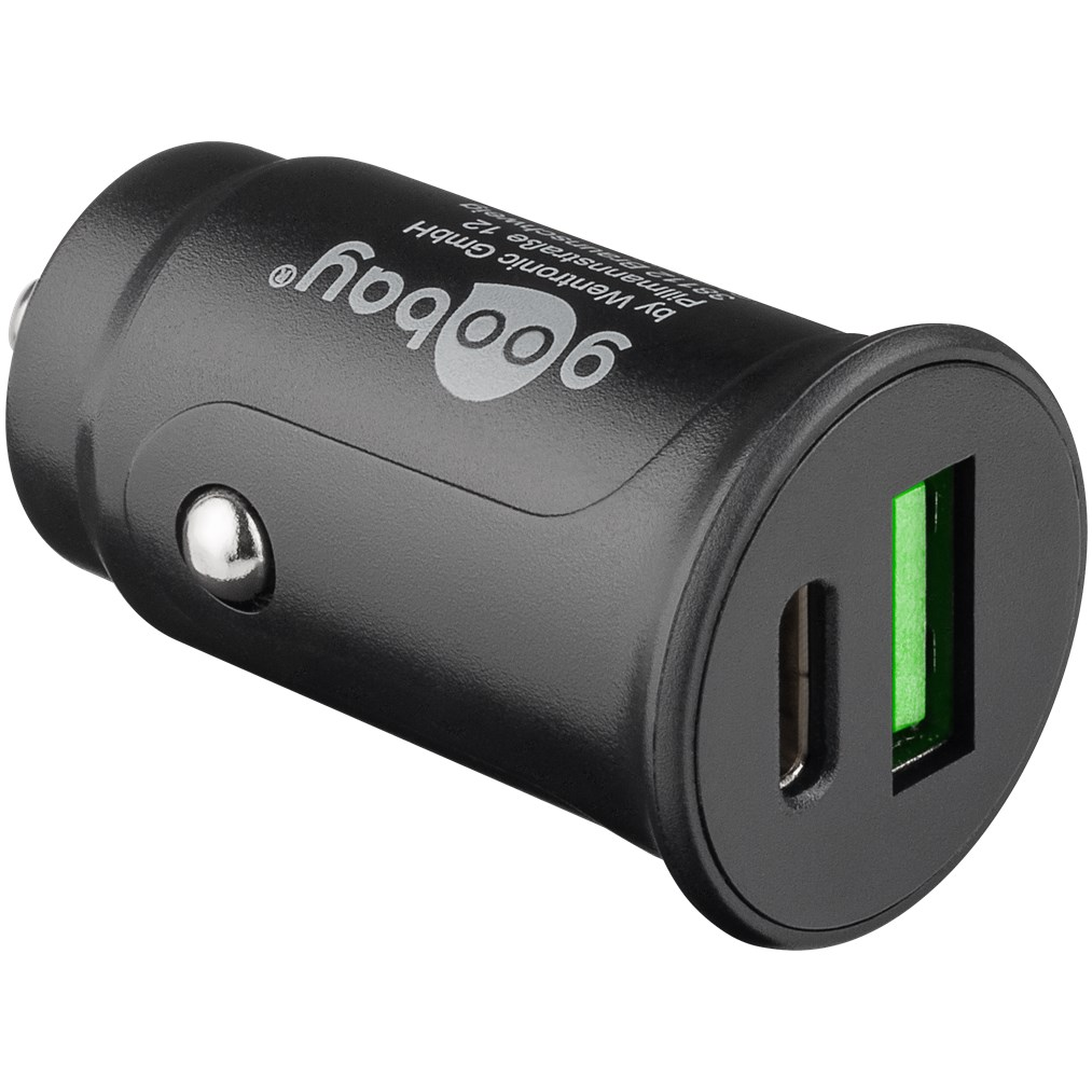 Goobay 59521 Autós USB-A / USB-C töltő - Fekete (27W) (59521)