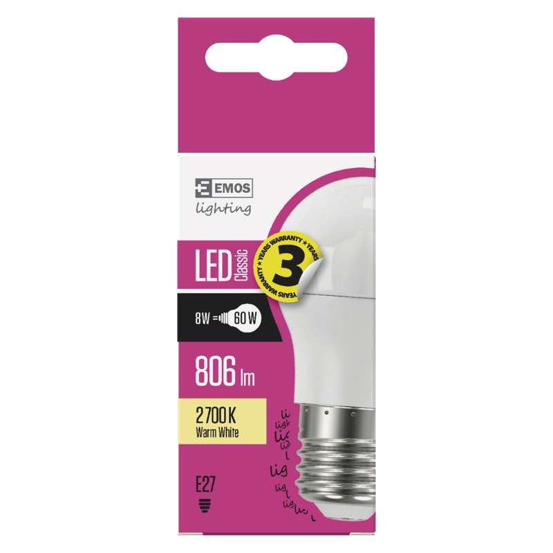 EMOS Classic LED izzó kisgömb E27 7,3W 806lm meleg fehér (DBKF-EMZQ1130)