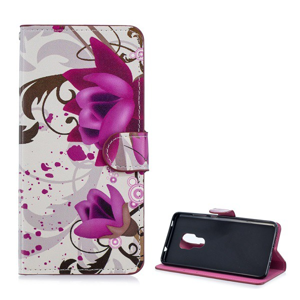 Tok álló, bőr hatású (FLIP, oldalra nyíló, asztali tartó funkció, lótuszvirág minta) FEHÉR [Huawei Mate 20] (5996457826605)