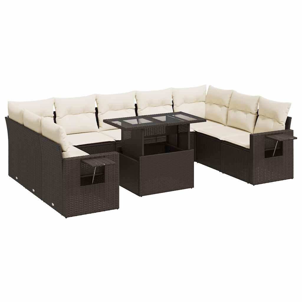 10 részes barna polyrattan kerti ülőgarnitúra párnákkal (3326544)