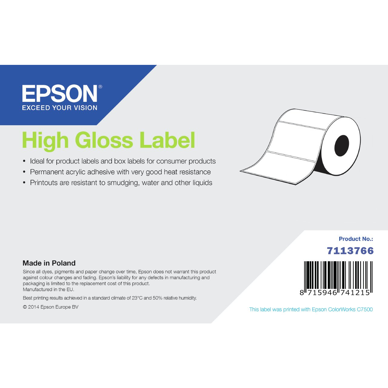 HIGH GLOSS LABEL CONTINUOUS ROLL 102MM X 60M (7113766)