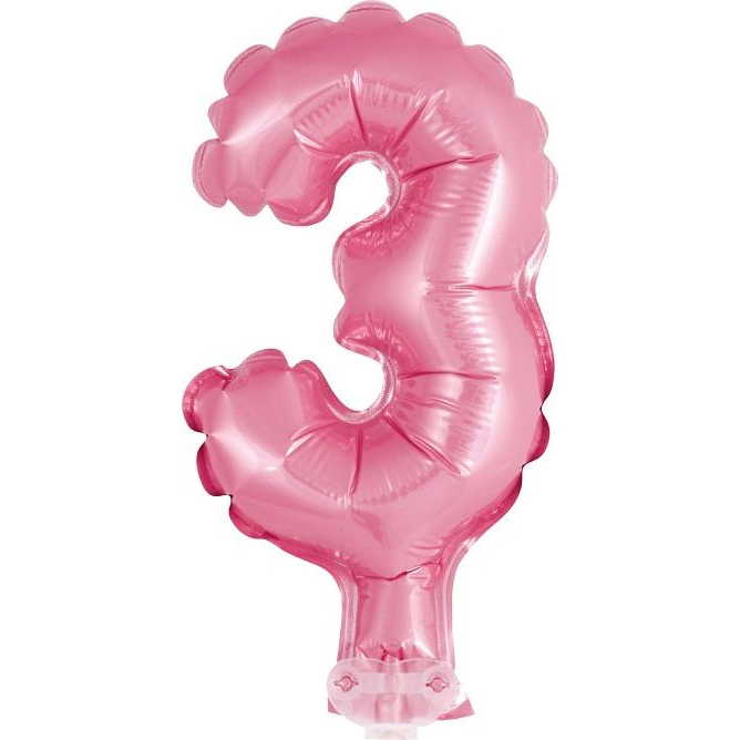 Szám Fólia Lufi Tortára - 13 cm, 3-as, Rózsaszín (GODA1968)