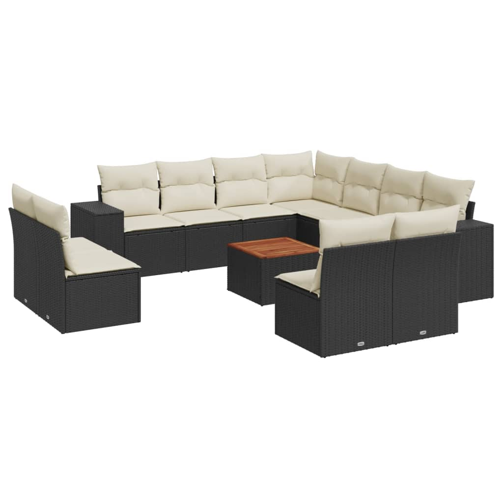 12 részes fekete polyrattan kerti ülőgarnitúra párnákkal (3225503)