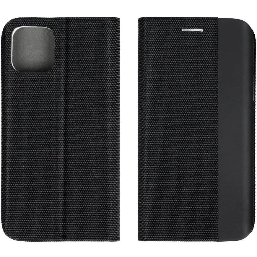 Samsung Galaxy A16 4G / A16 5G SM-A165F / A166B, Oldalra nyíló tok, stand, kártyatartóval, textil minta, Sensitive Book, fekete (5903396328015)